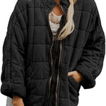 Hestiay Winter Zip-up  Collar  With Pockets Fashion Solid Color Plaid Long Sleeved Jacket Women's Clothing #hestiay