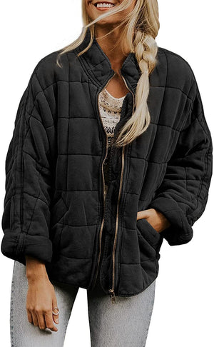 Hestiay Winter Zip-up  Collar  With Pockets Fashion Solid Color Plaid Long Sleeved Jacket Women's Clothing #hestiay