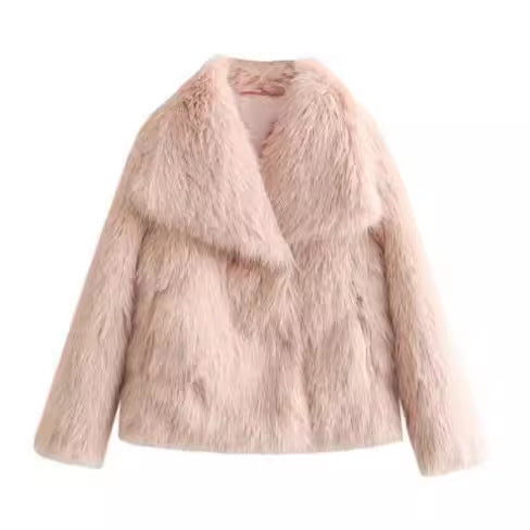 Winter Plush Coat Fashion Warm Thicken Fluffy Lapel Jacket Outwear Casual Long Sleeve Tops Womens Clothing Trendsi