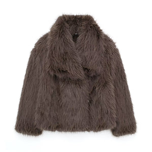 Winter Plush Coat Fashion Warm Thicken Fluffy Lapel Jacket Outwear Casual Long Sleeve Tops Womens Clothing Trendsi