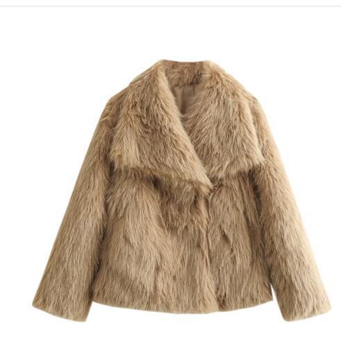 Winter Plush Coat Fashion Warm Thicken Fluffy Lapel Jacket Outwear Casual Long Sleeve Tops Womens Clothing Trendsi