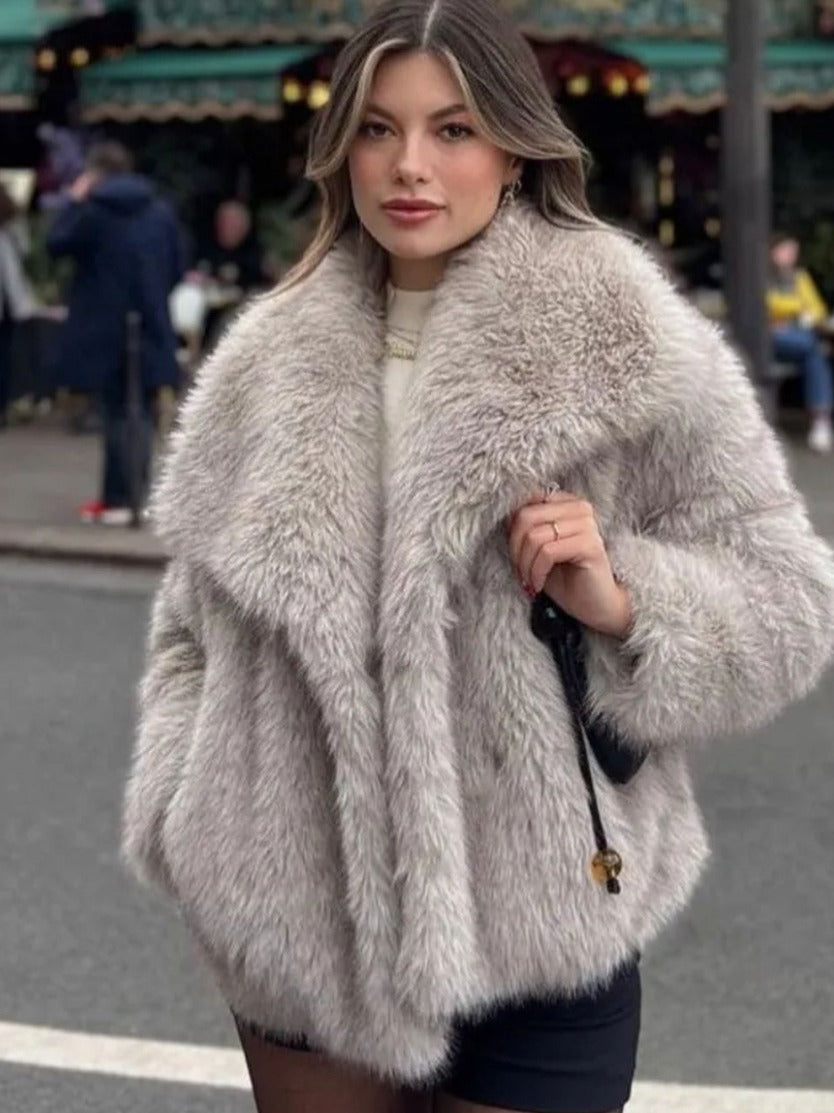Winter Plush Coat Fashion Warm Thicken Fluffy Lapel Jacket Outwear Casual Long Sleeve Tops Womens Clothing Trendsi
