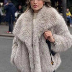 Winter Plush Coat Fashion Warm Thicken Fluffy Lapel Jacket Outwear Casual Long Sleeve Tops Womens Clothing Trendsi