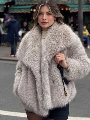 Winter Plush Coat Fashion Warm Thicken Fluffy Lapel Jacket Outwear Casual Long Sleeve Tops Womens Clothing Trendsi