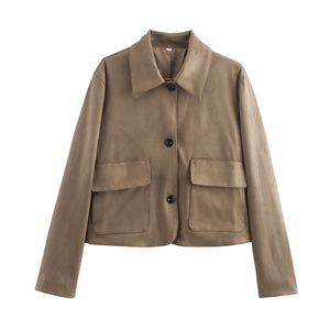 Hestiay Women’s Retro Suede Jacket Coat | Long-Sleeved Lapel Outerwear Fashion #hestiay