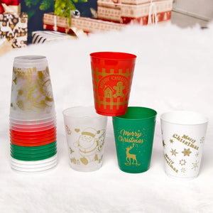 12 Pcs Christmas Plastic Tumblers Gingerbread Man Santa Reindeer Pattern 16 Oz Reusable Drink Cups Cute Beverage Cups For Beer Coffee Tea Xmas Holiday Party Supplies