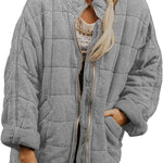 Hestiay Winter Zip-up  Collar  With Pockets Fashion Solid Color Plaid Long Sleeved Jacket Women's Clothing #hestiay