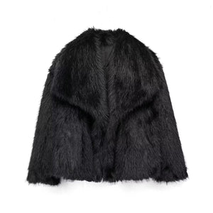 Winter Plush Coat Fashion Warm Thicken Fluffy Lapel Jacket Outwear Casual Long Sleeve Tops Womens Clothing Trendsi