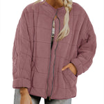 Hestiay Winter Zip-up  Collar  With Pockets Fashion Solid Color Plaid Long Sleeved Jacket Women's Clothing #hestiay
