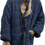 Hestiay Winter Zip-up  Collar  With Pockets Fashion Solid Color Plaid Long Sleeved Jacket Women's Clothing #hestiay