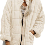 Hestiay Winter Zip-up  Collar  With Pockets Fashion Solid Color Plaid Long Sleeved Jacket Women's Clothing #hestiay