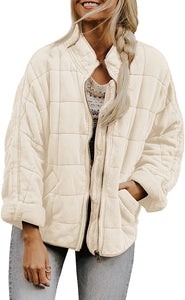 Hestiay Winter Zip-up  Collar  With Pockets Fashion Solid Color Plaid Long Sleeved Jacket Women's Clothing #hestiay