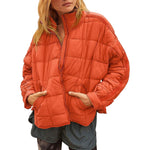Hestiay Winter Zip-up  Collar  With Pockets Fashion Solid Color Plaid Long Sleeved Jacket Women's Clothing #hestiay