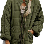 Hestiay Winter Zip-up  Collar  With Pockets Fashion Solid Color Plaid Long Sleeved Jacket Women's Clothing #hestiay
