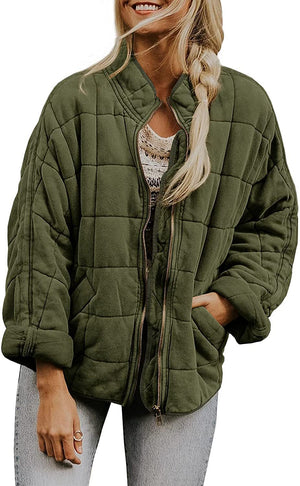 Hestiay Winter Zip-up  Collar  With Pockets Fashion Solid Color Plaid Long Sleeved Jacket Women's Clothing #hestiay