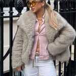 Winter Plush Coat Fashion Warm Thicken Fluffy Lapel Jacket Outwear Casual Long Sleeve Tops Womens Clothing Trendsi