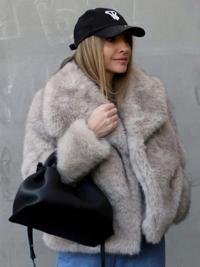Winter Plush Coat Fashion Warm Thicken Fluffy Lapel Jacket Outwear Casual Long Sleeve Tops Womens Clothing Trendsi