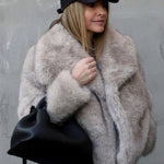 Winter Plush Coat Fashion Warm Thicken Fluffy Lapel Jacket Outwear Casual Long Sleeve Tops Womens Clothing Trendsi