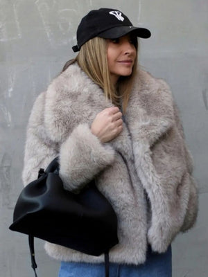 Winter Plush Coat Fashion Warm Thicken Fluffy Lapel Jacket Outwear Casual Long Sleeve Tops Womens Clothing Trendsi