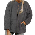 Hestiay Winter Zip-up  Collar  With Pockets Fashion Solid Color Plaid Long Sleeved Jacket Women's Clothing #hestiay