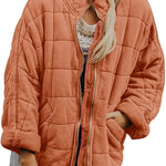 Hestiay Winter Zip-up  Collar  With Pockets Fashion Solid Color Plaid Long Sleeved Jacket Women's Clothing #hestiay
