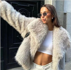 Winter Plush Coat Fashion Warm Thicken Fluffy Lapel Jacket Outwear Casual Long Sleeve Tops Womens Clothing Trendsi