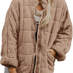 Hestiay Winter Zip-up  Collar  With Pockets Fashion Solid Color Plaid Long Sleeved Jacket Women's Clothing #hestiay