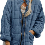 Hestiay Winter Zip-up  Collar  With Pockets Fashion Solid Color Plaid Long Sleeved Jacket Women's Clothing #hestiay
