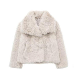 Winter Plush Coat Fashion Warm Thicken Fluffy Lapel Jacket Outwear Casual Long Sleeve Tops Womens Clothing Trendsi