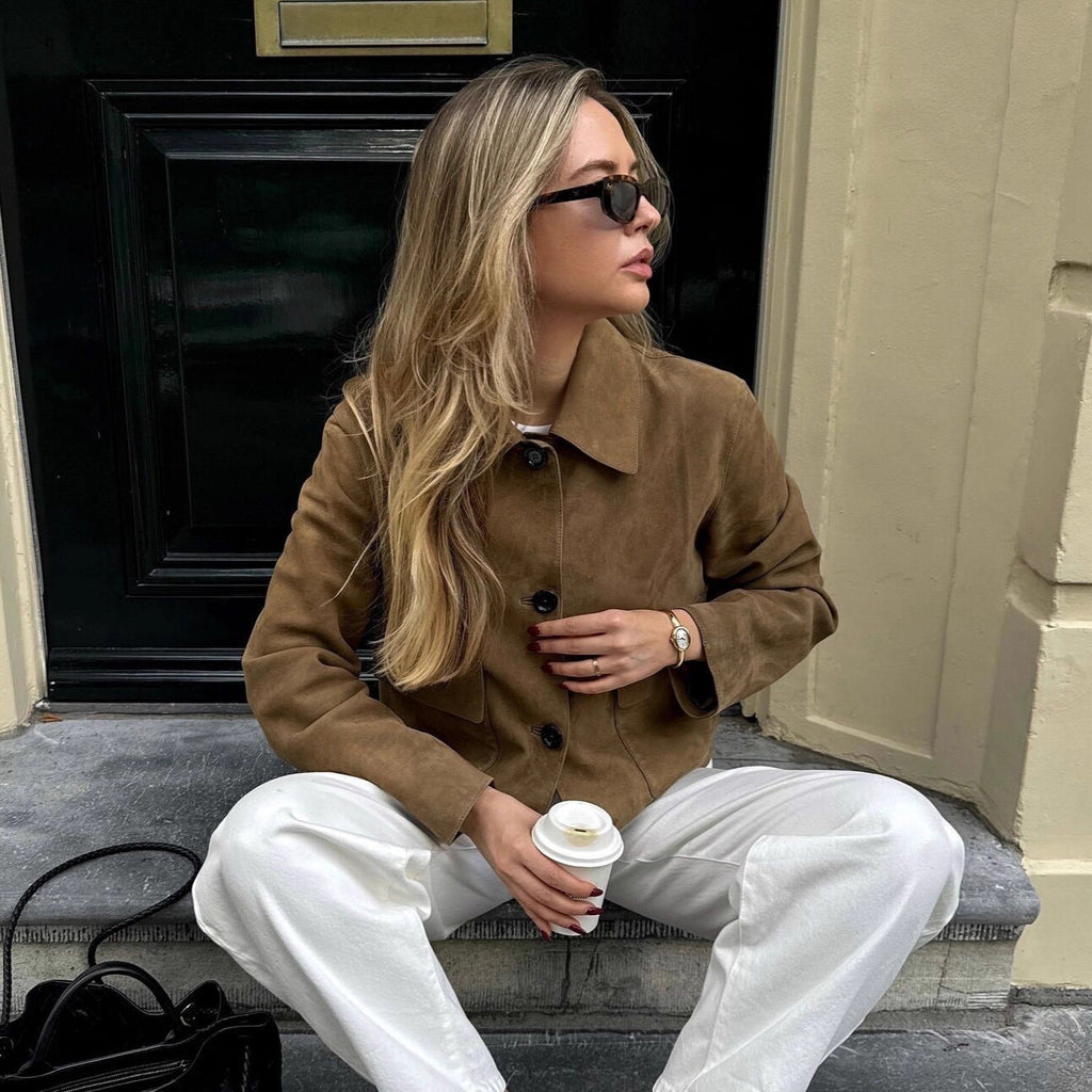 Hestiay Women’s Retro Suede Jacket Coat | Long-Sleeved Lapel Outerwear Fashion #hestiay