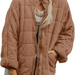 Hestiay Winter Zip-up  Collar  With Pockets Fashion Solid Color Plaid Long Sleeved Jacket Women's Clothing #hestiay