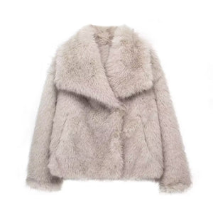 Winter Plush Coat Fashion Warm Thicken Fluffy Lapel Jacket Outwear Casual Long Sleeve Tops Womens Clothing Trendsi