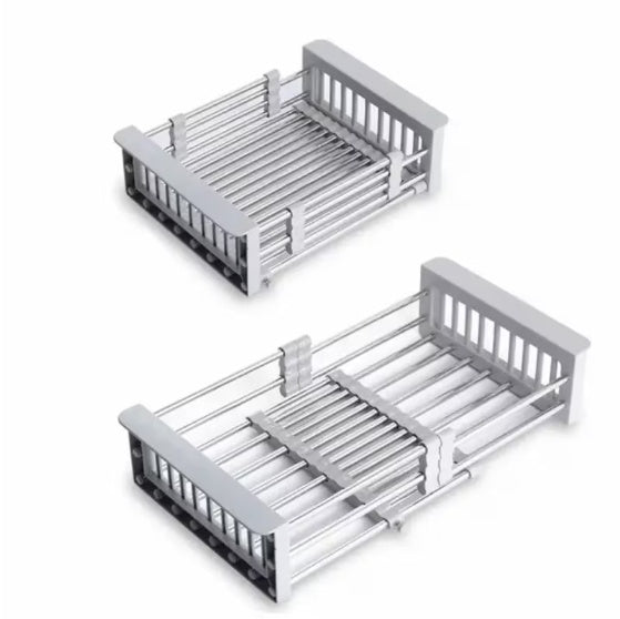 Adjustable Immersion Sink Dish Drying Rack With Stainless Steel Drain Basket - Portable And Retractable Space-Saving Fruit And Vegetable Solution