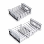 Adjustable Immersion Sink Dish Drying Rack With Stainless Steel Drain Basket - Portable And Retractable Space-Saving Fruit And Vegetable Solution