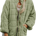 Hestiay Winter Zip-up  Collar  With Pockets Fashion Solid Color Plaid Long Sleeved Jacket Women's Clothing #hestiay