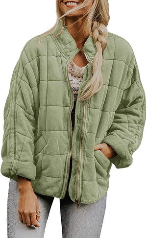 Hestiay Winter Zip-up  Collar  With Pockets Fashion Solid Color Plaid Long Sleeved Jacket Women's Clothing #hestiay